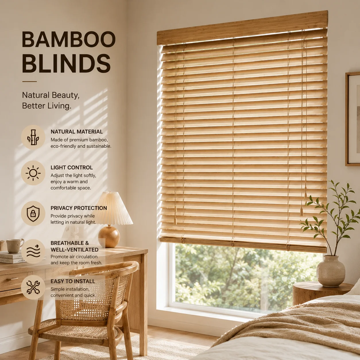 Factory Wholesale Custom Size Manual Motorized Bamboo Wooden Venetian Window Blinds for Commercial Residential Project