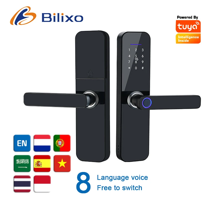 Smart Home Tuya TTLock WiFi Remote Keyless Entry Fingerprint Biometric Intelligent Door Handle Lock for Airbnb Office Bedroom