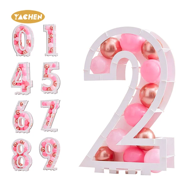 Yachen Custom 82cm White Mosaic Balloon Number Frame Number Balloon Stand Box for Wedding Birthday Party Backdrop Decoration