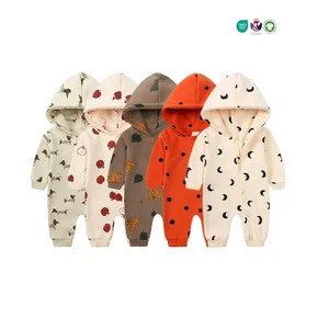 Winter Cotton Toddler Rompers Zipper Hoodies  One Pieces Playsuits Jumpsuit Bodysuits Printing Baby Rompers