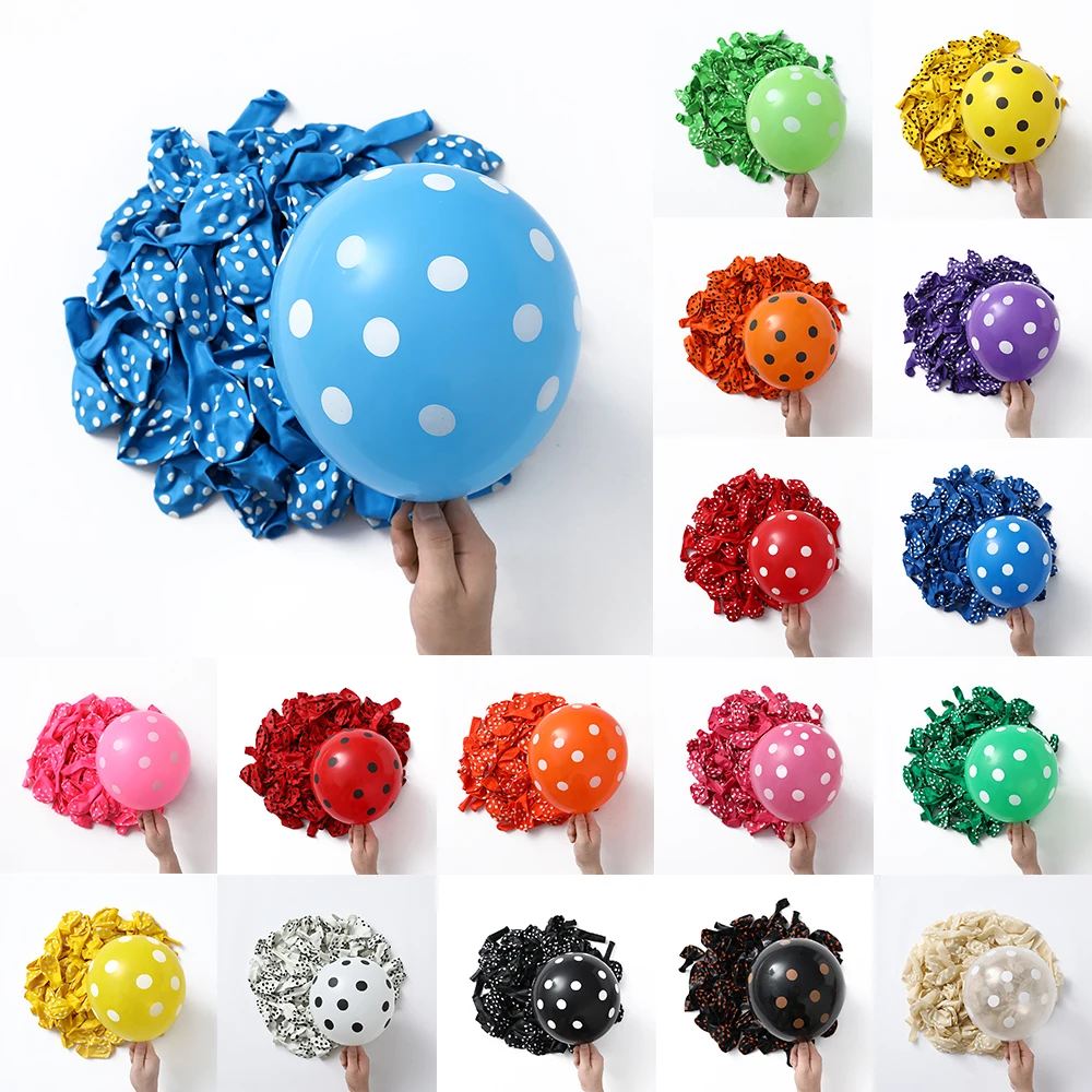 100pcs Polka Dot Balloons - 12 Inch 10 Color Assorted Latex Party Decorations
