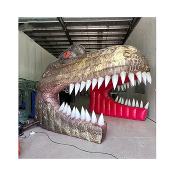 Decoration Realistic Animal Horrible Theme Giant 3m High Inflatable Dinosaur Arch Entrance For Advertising
