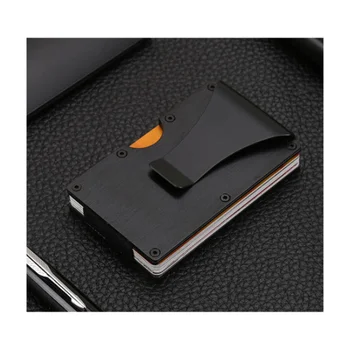 Slim custom pop up carbon fiber aluminum alloy material RFID anti-theft brush metal wallet men's credit cash card holder purse