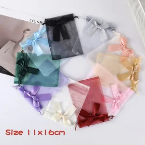 High Quality 11x16cmTransparent Organza Drawstring Gift Pouch Bow Jewelry Mesh Packaging Storage Bag Reusable Candy Gifts Pack