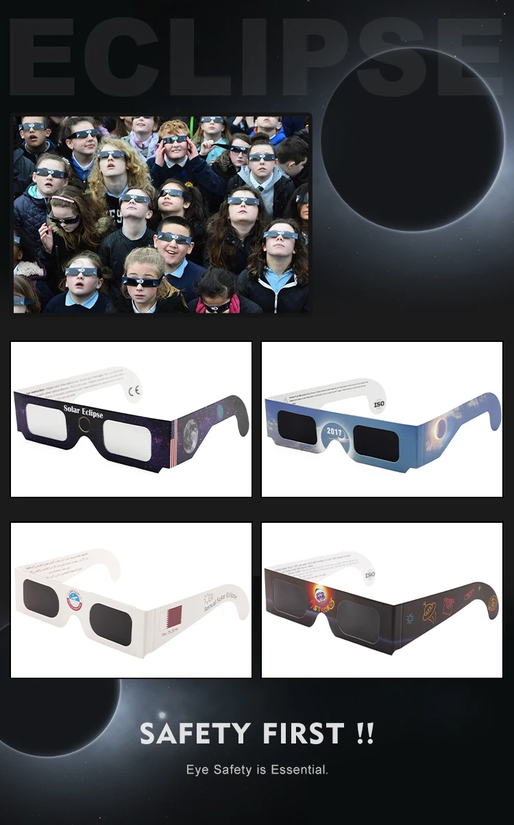 2023 2024 Iso Certified Solar Eclipse Glasses Customized Design Solar Eclipse Viewing Paper 