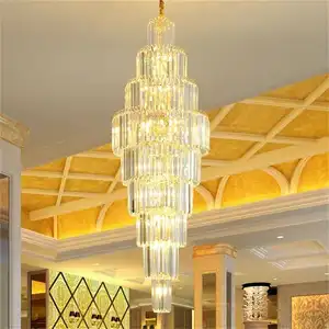 Modern Design Stair Hanging Pendant Light Villa Lobby Staircase Large Gold K9 Crystal Chandelier Light