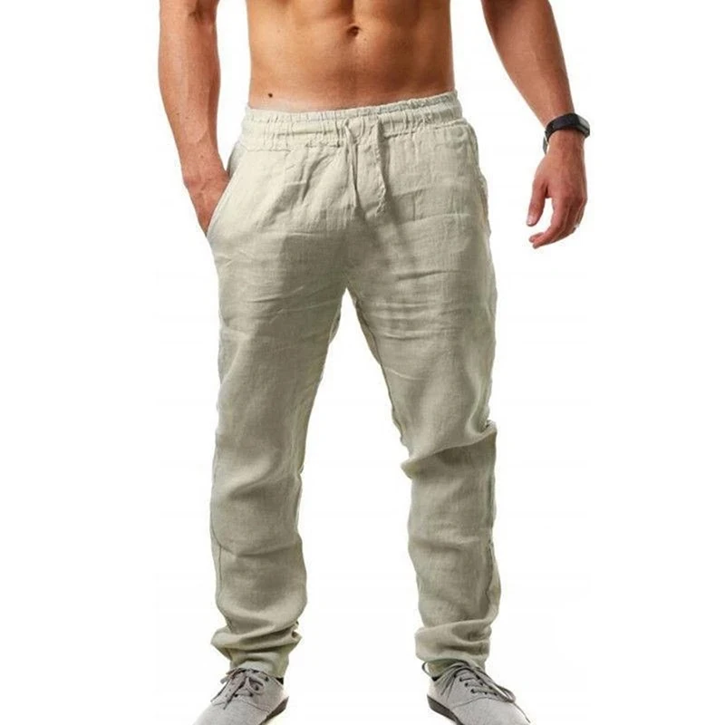 2023 New Men's Cotton Linen Pants Male Summer Breathable Solid Color Linen Trousers Fitness Streetwear