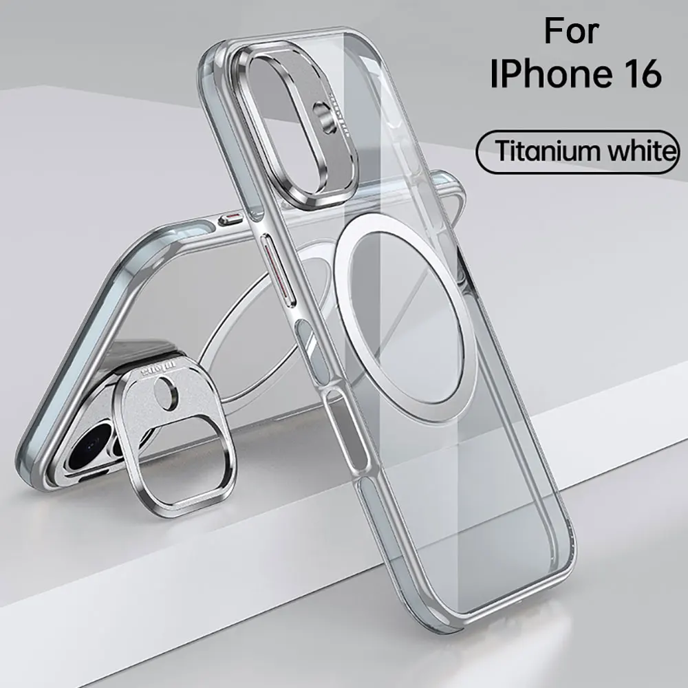 Étui de téléphone avec support de cadre de caméra Laudtec Sjk925 mince transparent chargement magnétique simple couverture pour iPhone 16 15 14 13 12 Plus Pro Max  