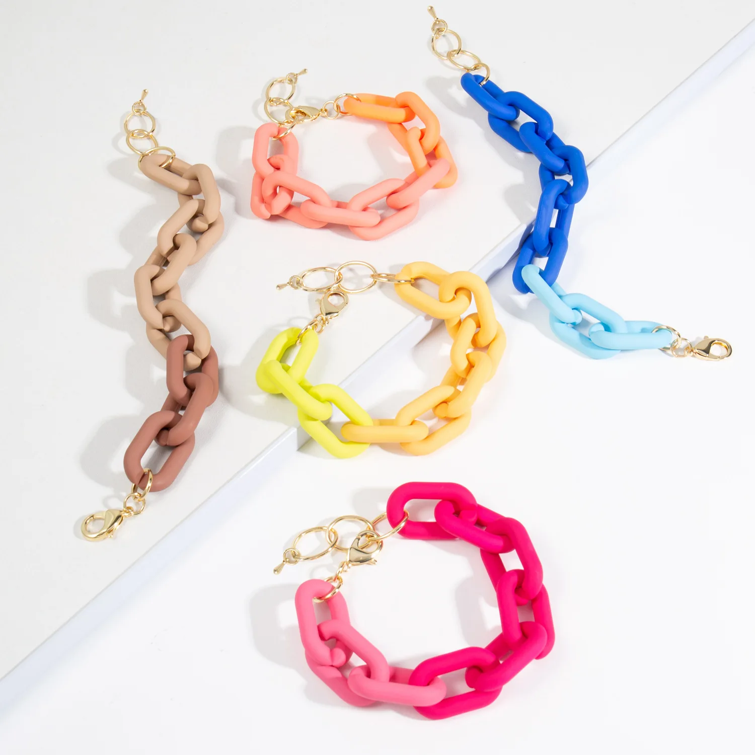 Paperclip Chain Bracelet Rainbow Plated Stainless Steel 