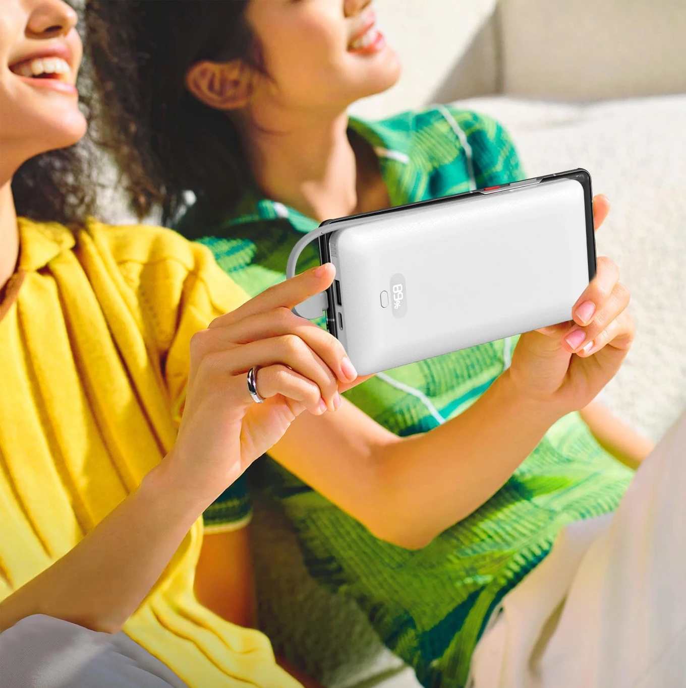 PD20W Power Bank 10000mAh Built-in 3 Cables & USB-A+C Ports, with AC Plug Portable Charger Digital Display Business Gift PB180P