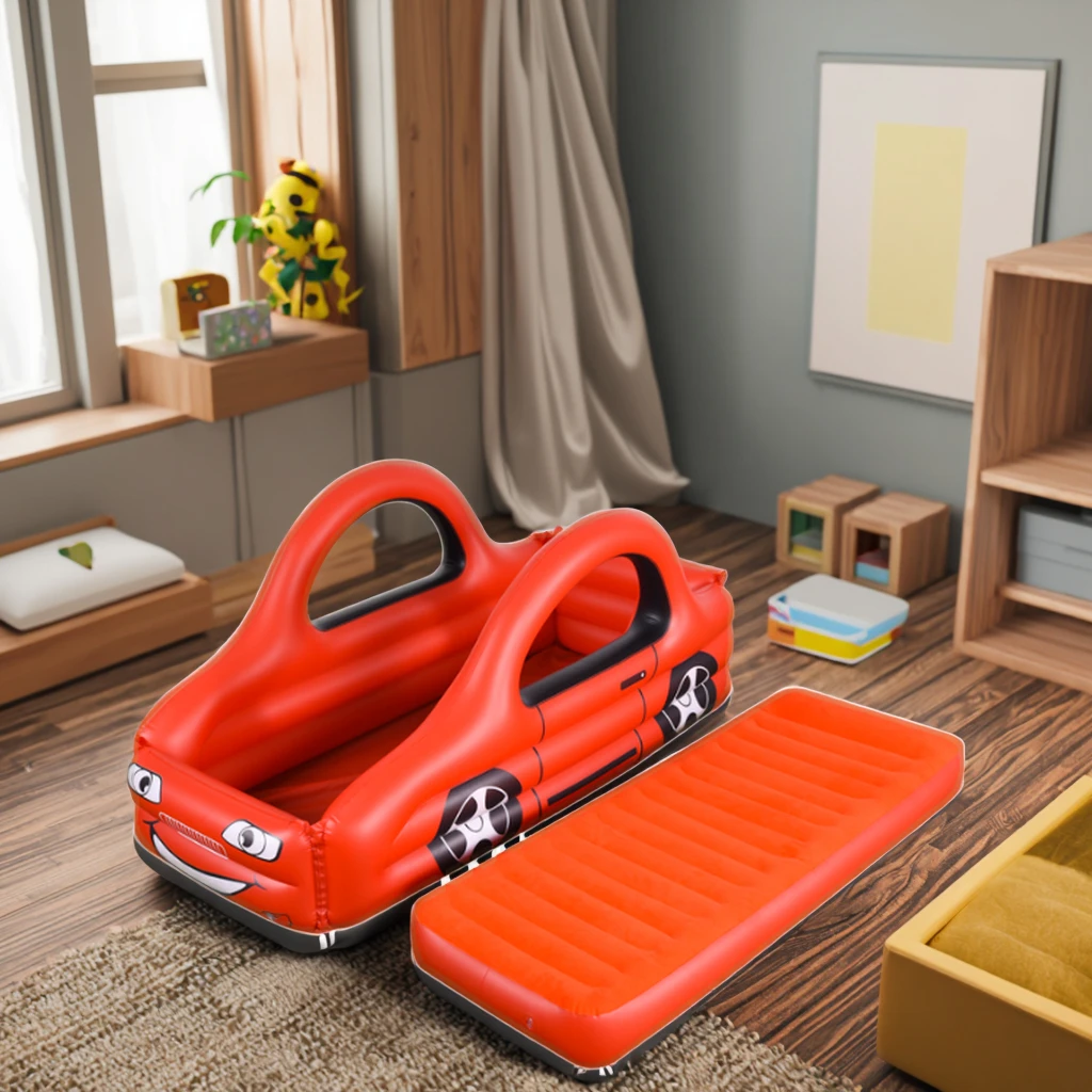 Custom Flocked Multi-Function Kids Air Bed Removable Inflatable Toddler Travel Bed With Race Car Rail for General Furniture Use