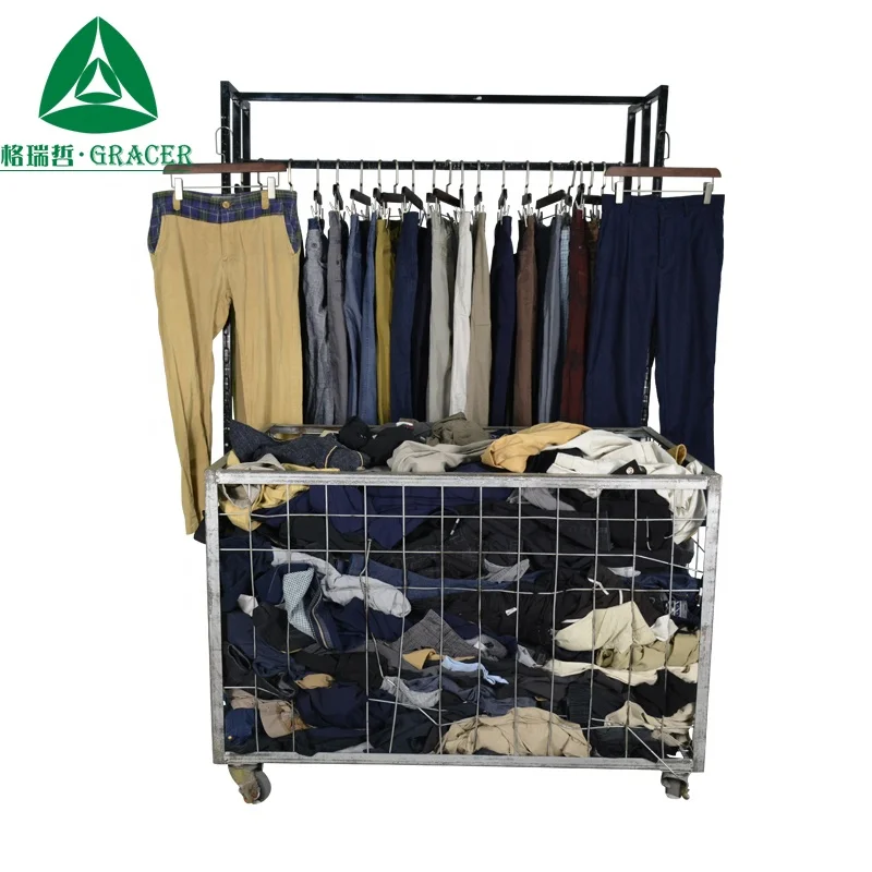 Branded Used Men's Casual Cotton Pants Second Hand Clothes in UK High Collar Small Size for Adults 45kg MOQ Clean Condition