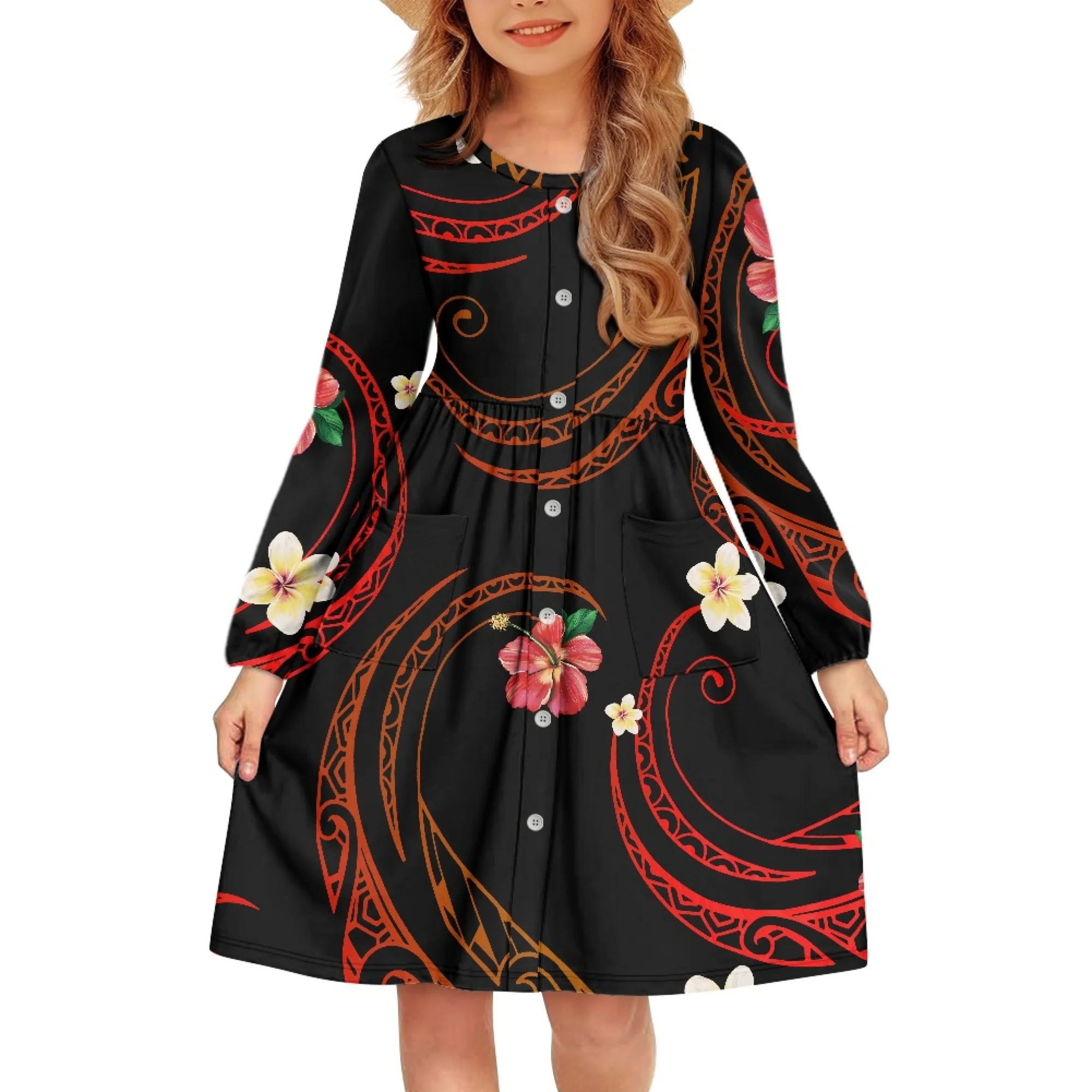 navy blue dress for baby girl Cabana Palms Hawaiian Dress with Cap Sleeves Navy / Xs main image 0