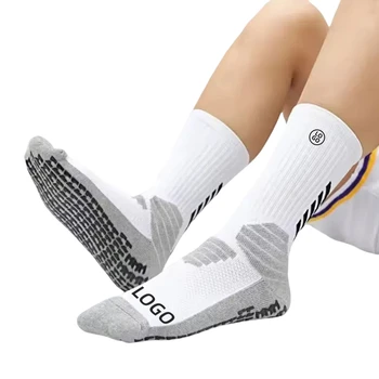 Custom Anti-Slip Grip Socks Men Women High-Crew Knitted Sport Socks Football Soccer Basketball Tennis Non-Slip Letter Pattern
