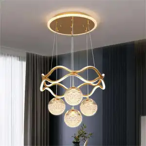 Zeal Lighting Living Room Warm Light Acrylic Shade Chandelier Lamp Led Golden Circle Rings Pendant Light