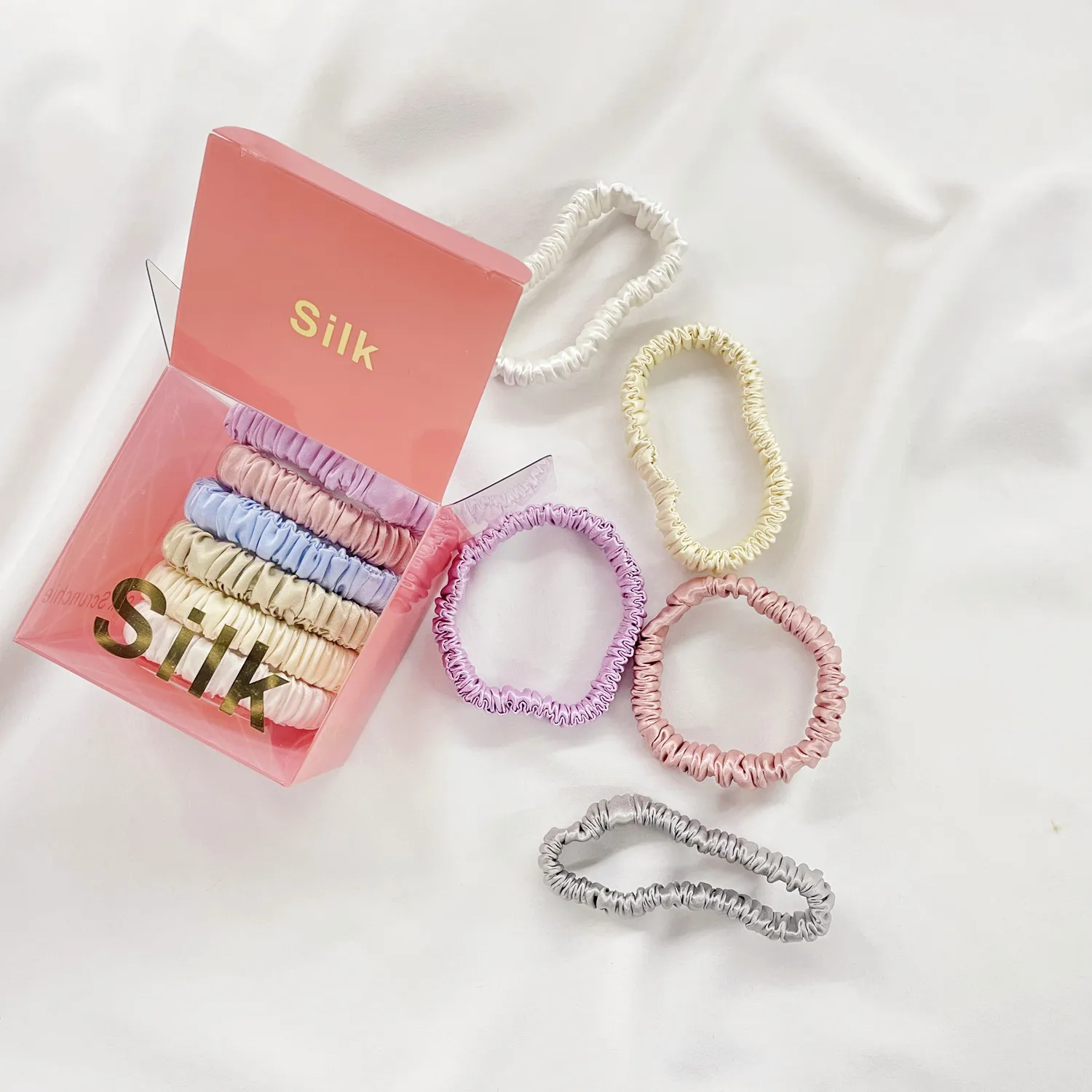 Женская розовая шелковая резинка-бокс с логотипом на заказ 1 см шелковые аксессуары для волос женские резинки «конский хвост» из 100% шелка тутового шелкопряда