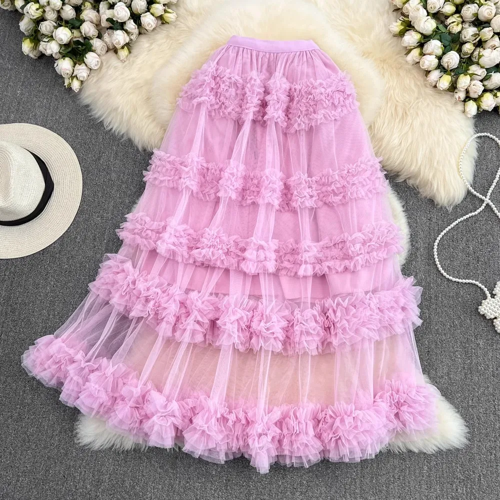 LY2971 - Elegant Multi-Layer Ruffles Skirt for Ladies