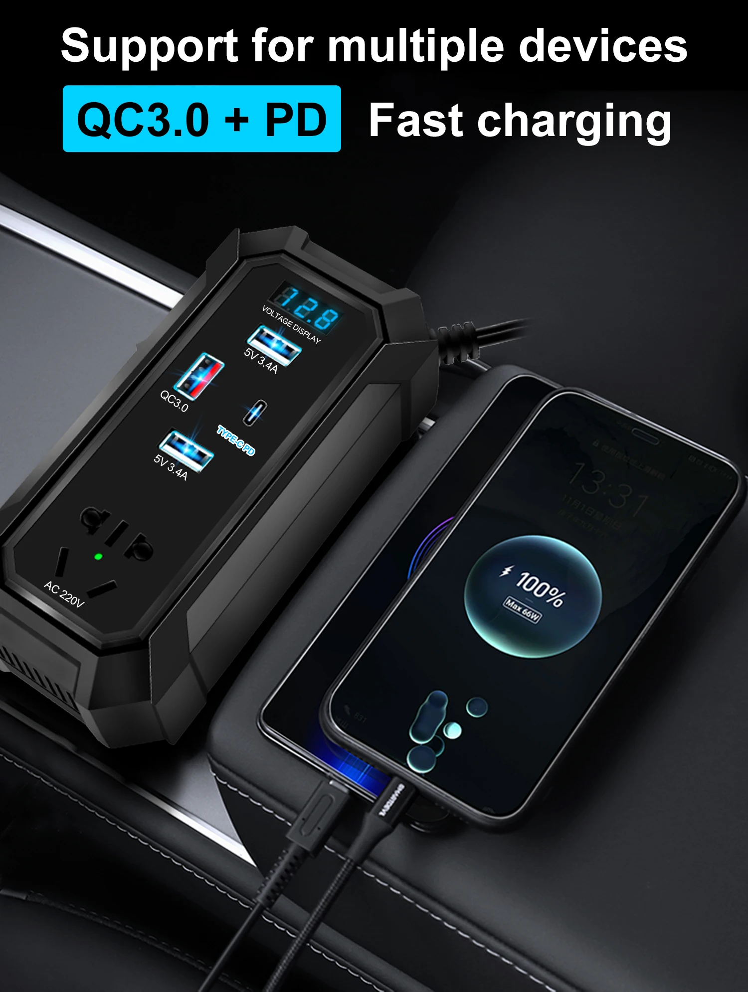 200w Car Ac Power Inverter Dc 12v To 220v For Vehicles Converter Usbc