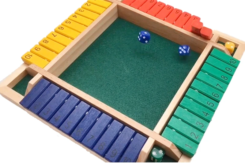 4 Color Wooden Shut the Box  4 Player  Game Set Including 8 Color Dice Mathematics Training Gift for Kids