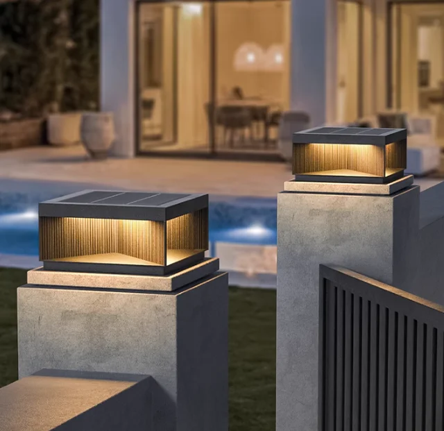 Modern Minimalist Black LED Pillar Lights IP65 Waterproof Outdoor Solar Landscape Lighting Deck Garden AC Electric Power PC