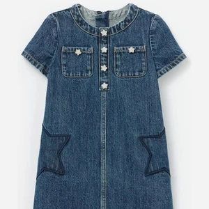 Customized Factory Girls  Kids Blue Denim Dress Rhinestone Button Back Zipper Closure Round Neck Girls Dress