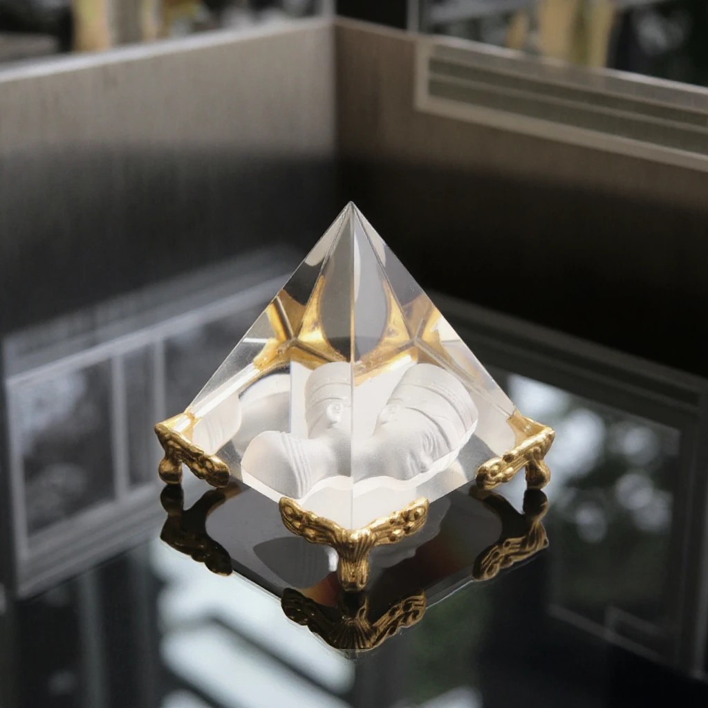 Triangle Clear K9 Crystal Glass Pyramid 3D Laser Etched with Gold Base Personalized logo Engraving Paperweight