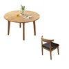 100cm round table with 4 horn-shaped chairs (natural wood color)