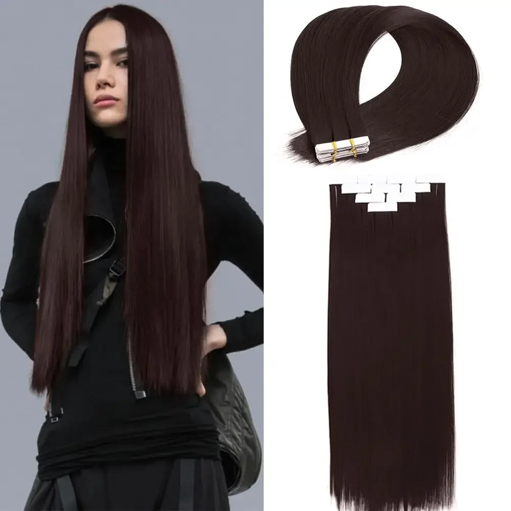 Dark Brown Tape In Human Hair Extensions Remy Straight Real Hair Seamless Skin Weft 16-26 Inch_voghion.com
