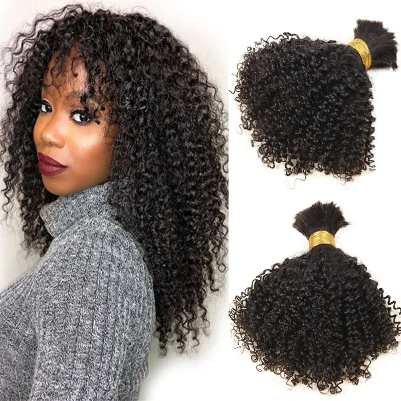 Mongolian Afro Kinky Curly Hair Bundles Braiding Bulk No Weft Long Human Remy Extensions_voghion.com