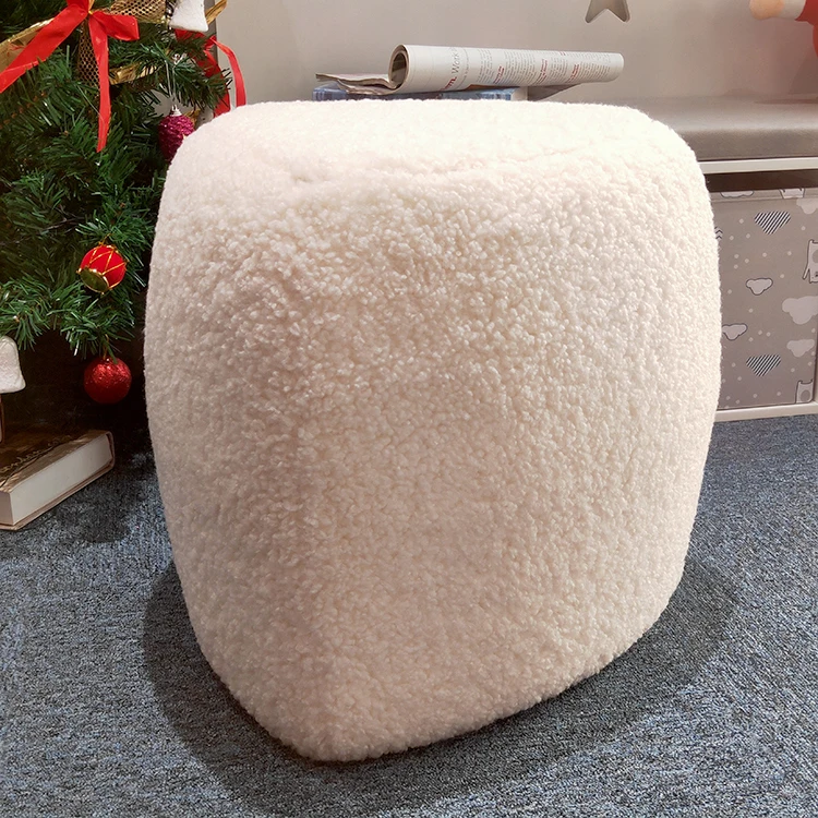 Customized 2020 New Design Christmas Factory Direct Price Cheap Lambs Wool Ottoman Stool