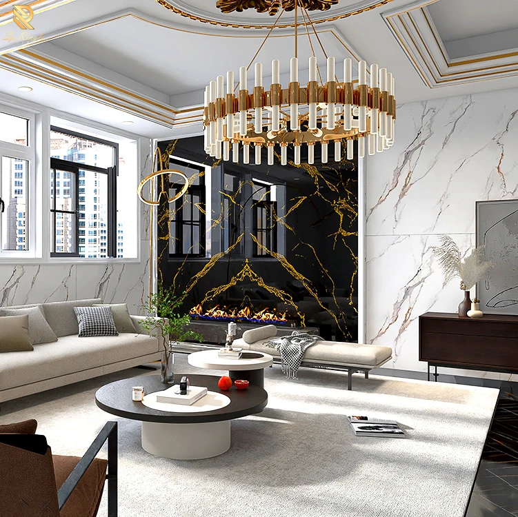 Springletile Custom Gold Porcelain Slab Polished Floor Tiles Sintered Stone Marble Wall Large Glossy Format Porcelain Slab Tile