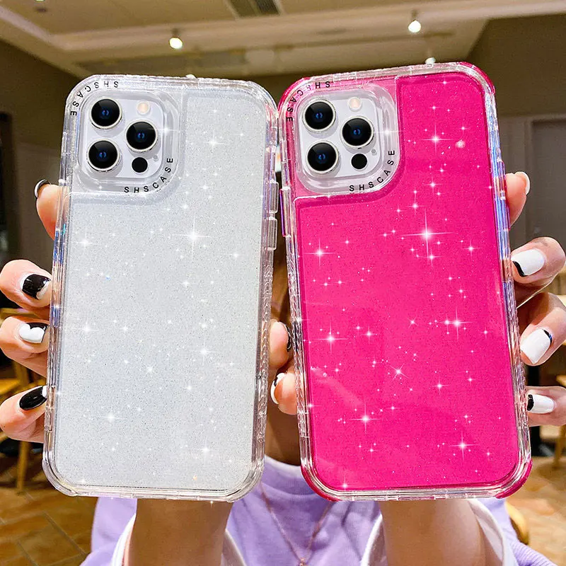 Shining Glitter Shockproof Bumper Phone Case For iPhone 14 Plus 13 Pro Max 12 Mini 11 Pro XS Max 7 8 Plus Transparent Soft Cover