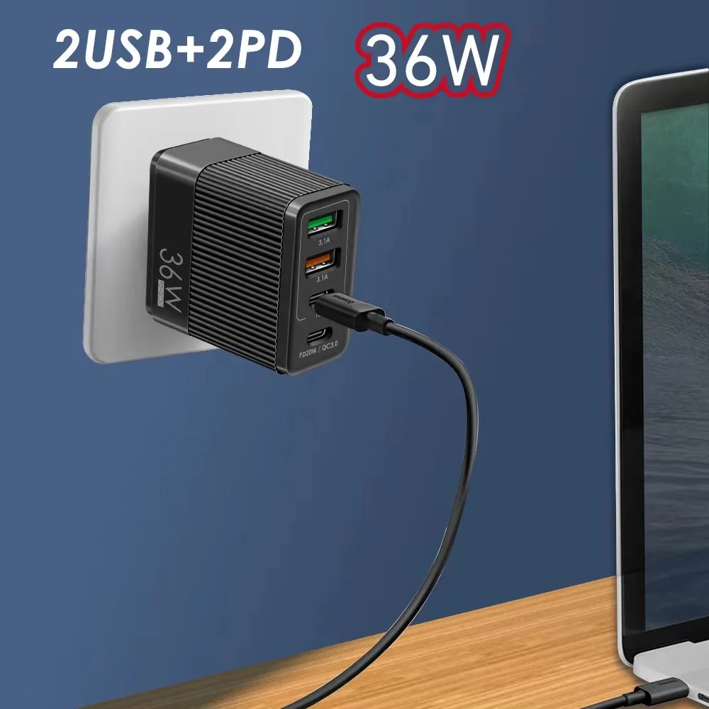 36W 5V 4A Fast Charging Mobile Phone Charger 4Ports USB Charger 2Ports USB 3.1A Universal Power Charge Wall Plug Socket