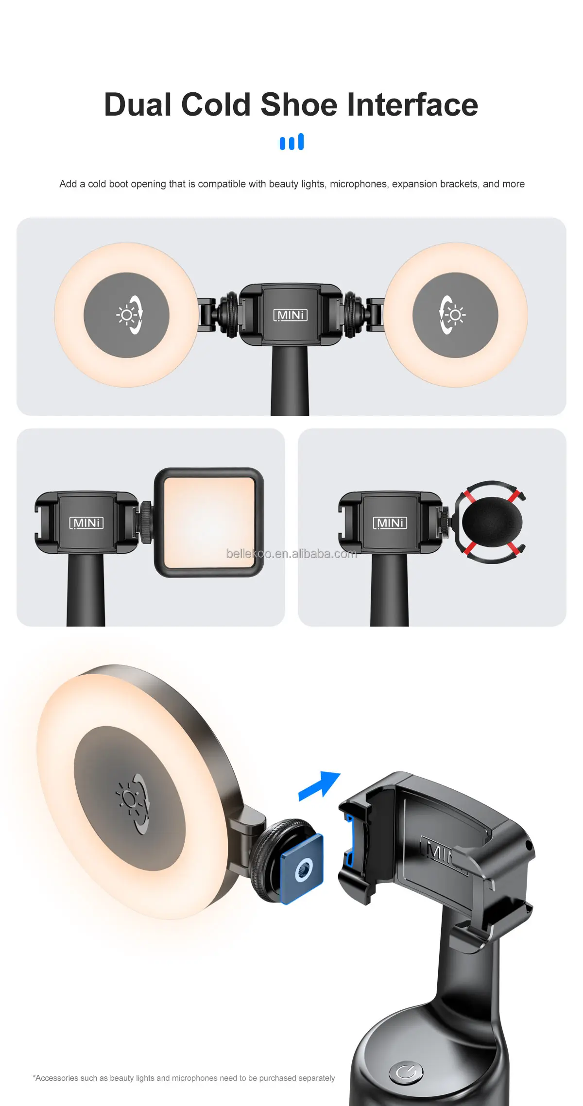360 Rotate AI Smart Auto Motion Follow Face Tracking Stabilizer Phone Gimbal for Live Streaming Vlog Video Making