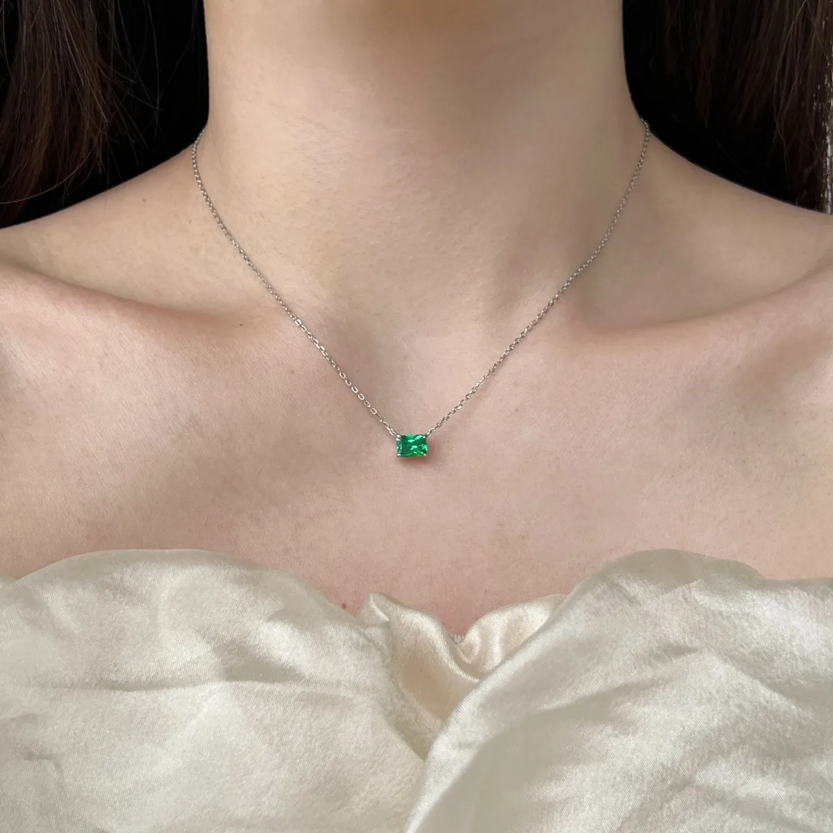 KAKODIY Elegant Jewelry Fancy 925 Sterling Silver Cubic Zirconia Necklace Ruby Emerald Square Pendant Women's Necklace detail 2