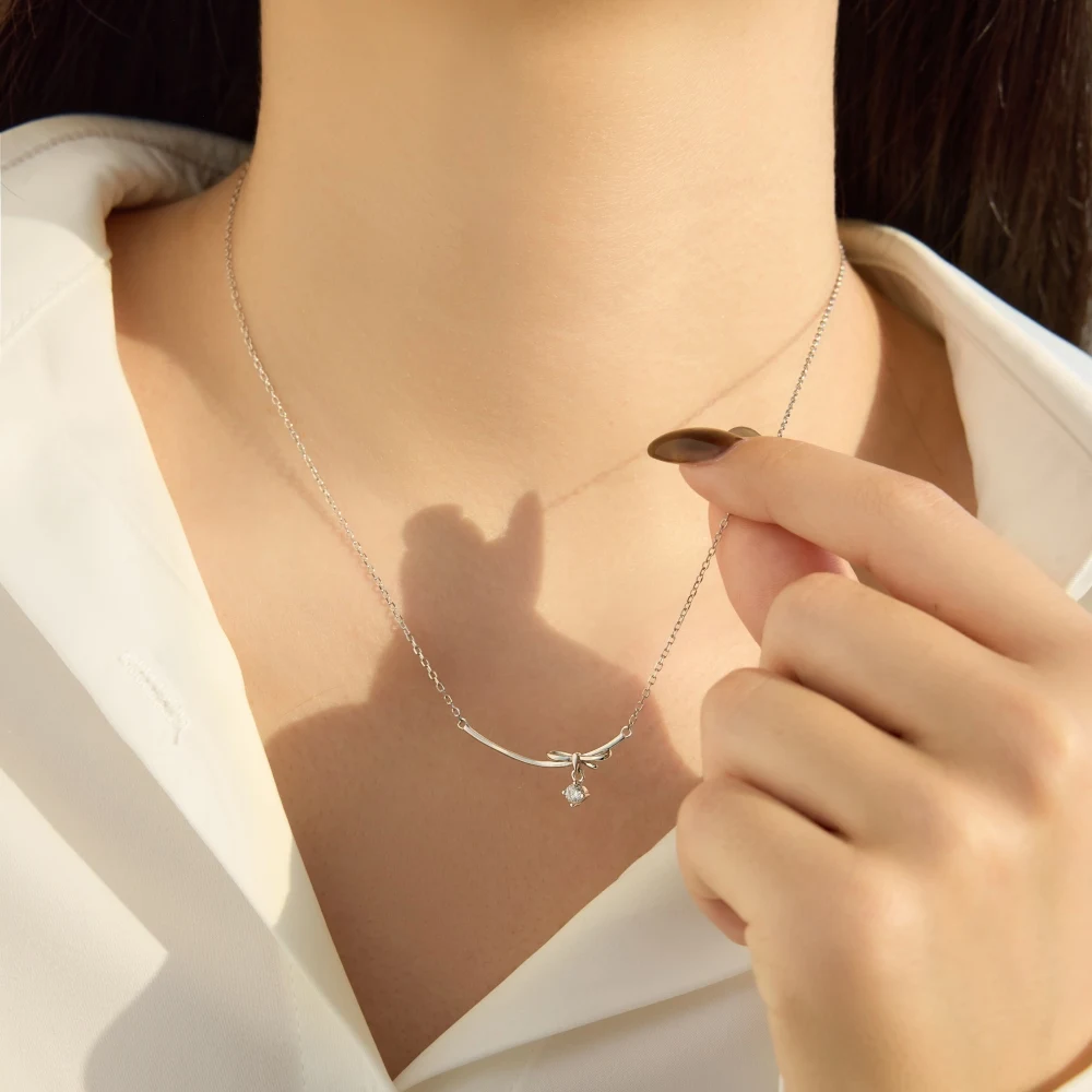 KAKODIY Simple Design Elegant Jewelry 925 Sterling Silver Chain Geometric Line Bar Bow 5A Zirconia Pendant Necklace detail 4