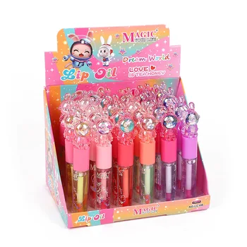 New Arrival Cute Aviation Rabbit Moisturizing Magic 24pcs/box Lip Oil Water Mirror Plump Lip Gloss Display Box