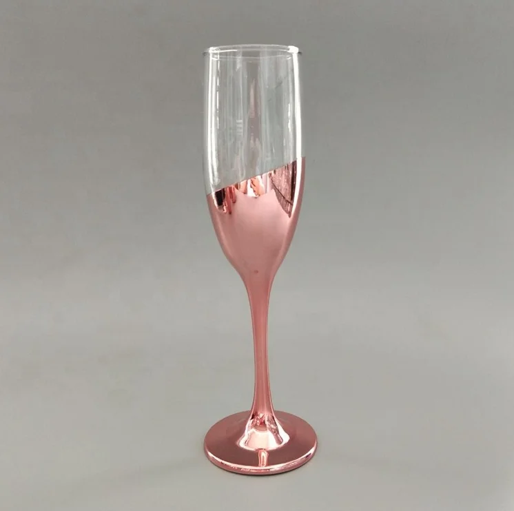 Copper/rosegold Metallic Bottom Angled Stemless And Stemmed Wine Glass