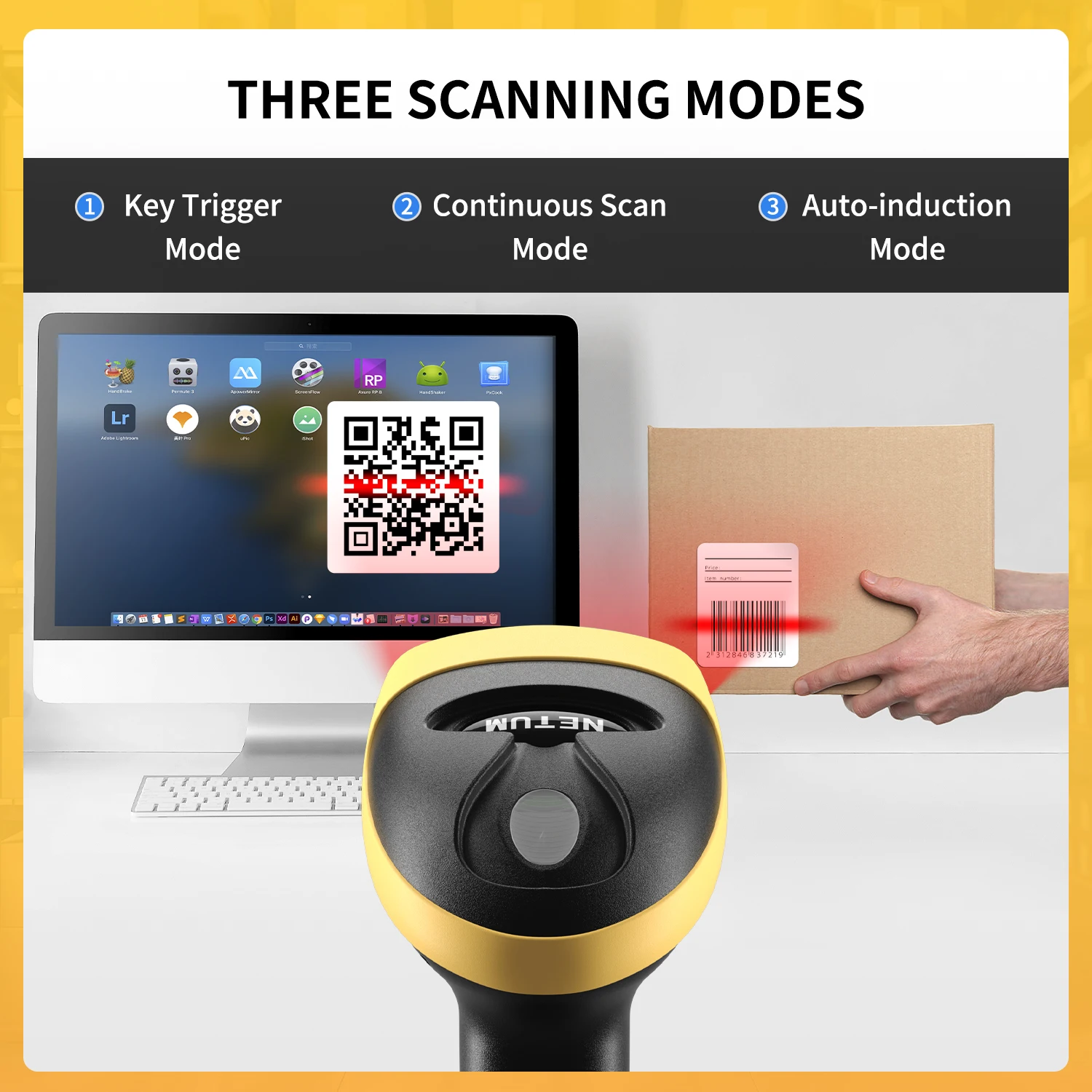 NETUM L8pro Wireless 1D 2D Barcode Scanner with Stand Autosense QR Bar Code Reader PDF417 for Supermarket