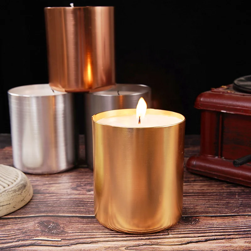 Metal Candle Cup Gold Aluminum vessel Votive Empty Candle Jar with Lid Container Metal Candle holder