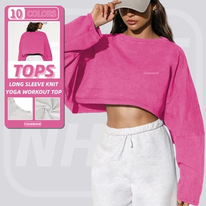 YISHENHON Vintage French Terry Crewneck Sweatshirt Breathable Long Sleeve Crop with Solid Colors Seamless Waterproof Design