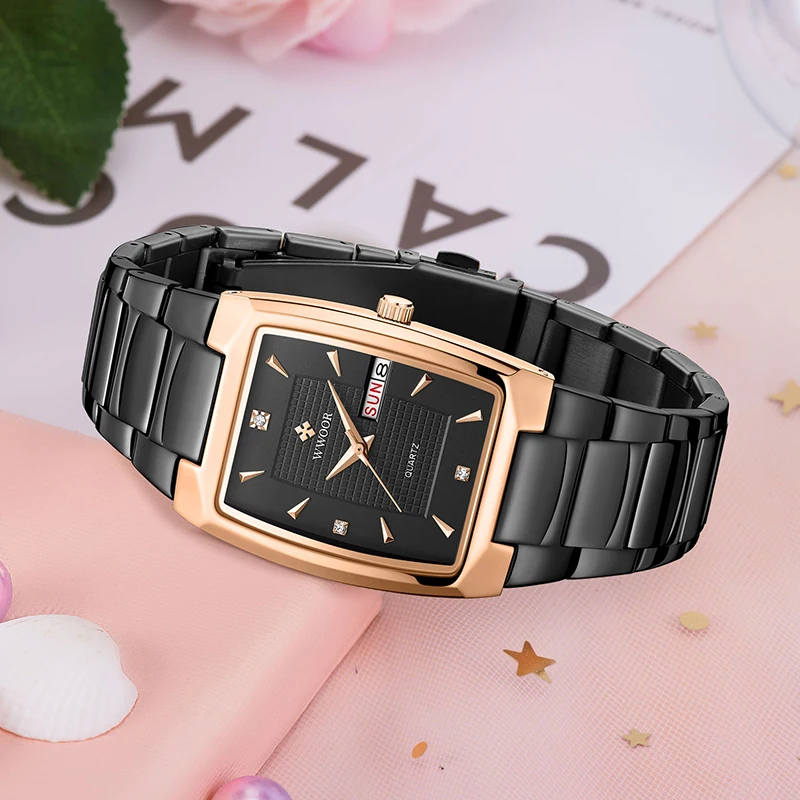 WWOOR – montres carrées étanches pour femmes, Top marque de luxe