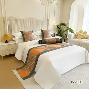 Modern Luxury Jacquard Style Orange Hotel Bed Runners New Design Pillows Woven Decoration Bed Flag Bedding Scarf King Size Home