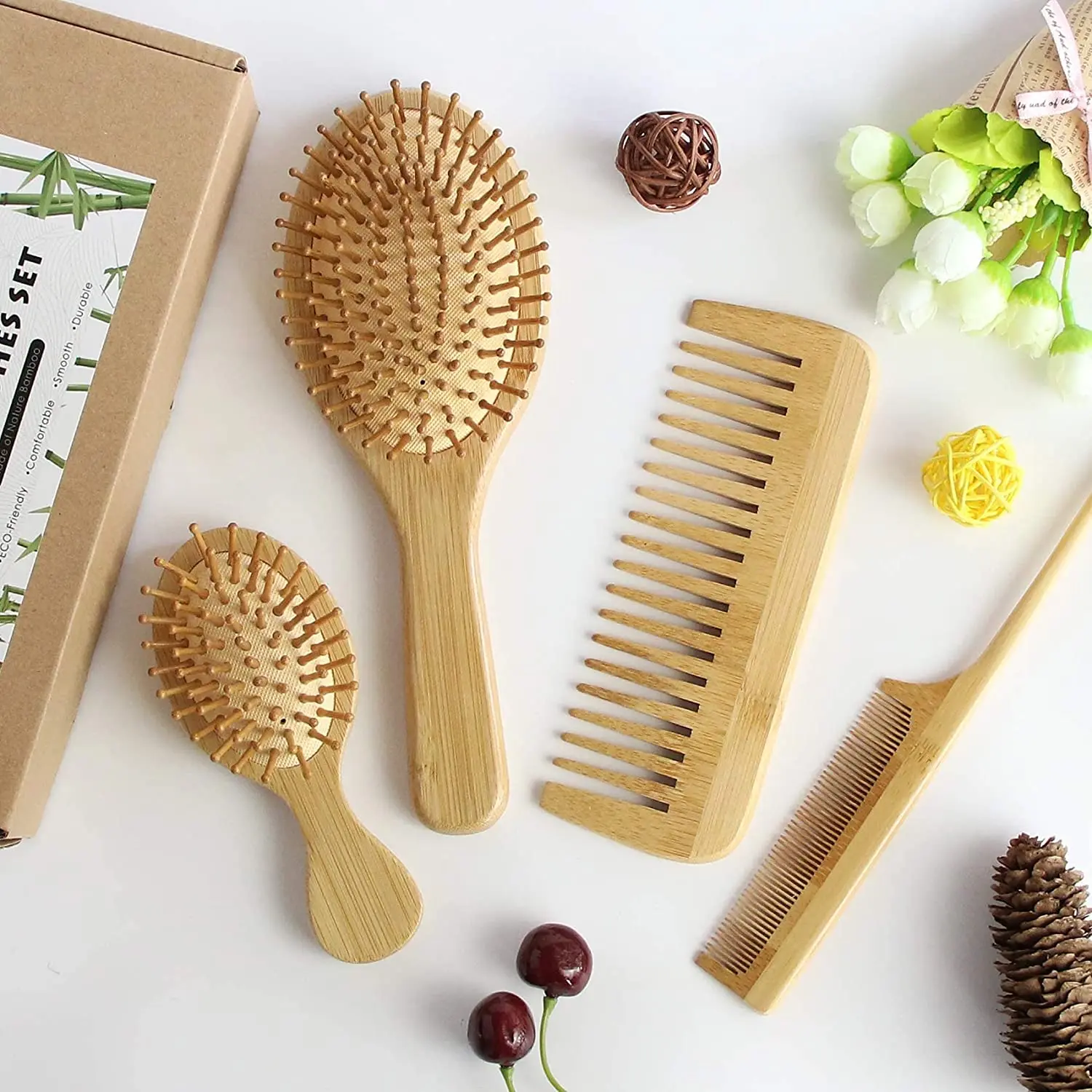 Hair Brush Natural Bamboo Hair Brushes Set With Paddle Wooden Hairbrush -  Buy Brush Set,Children Hair Brush Set,Handled Soft Bristles Brush Product  on 