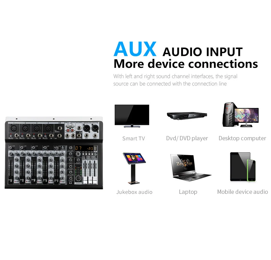 Professional 6-Channel Mini Audio Sound Mixer DJ Controller Metal Recording Network Live Stream Karaoke Console