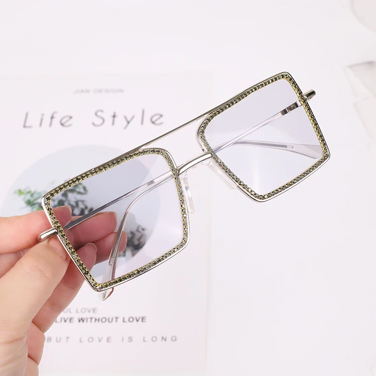 Rectangle Glasses Wholesale Crystal Oversized Bling 2025 Clear Lens Rhinestone Anti Big aperçu 3