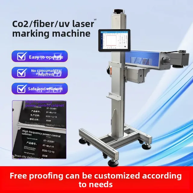 Flying Laser Marking Machine for Glass/Plastic/Metal/Stainless Steel Packaging Bags; Fully Automatic Inline Labeling System Easy 5