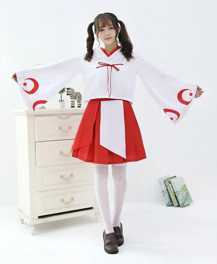 CatchCostume Inuyasha Kikyou Witch Kimono Dress Cosplay Costume Complete Set - White Red, Women