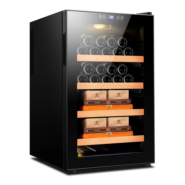 Control temperature constant humidity freezer-refrigerator type cigar humidor, 70L cedar wood frame electronic cigar cabinet
