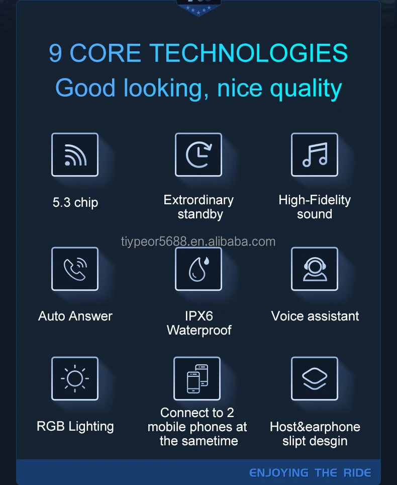 product tiypeor wireless waterproof dustproof helmet earphones support hands free calling connected two mobile phones long battery life-2